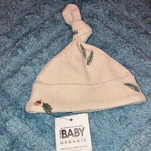 Cotton On Organic Baby Knot Hat - White with Green Leaf Pattern